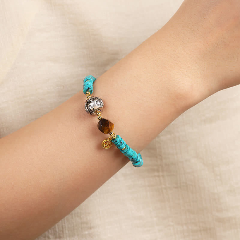 Buddha Stones Pulsera de cuentas de disco chinas nueva, hecha a mano, de Turquoise Communication - image 6