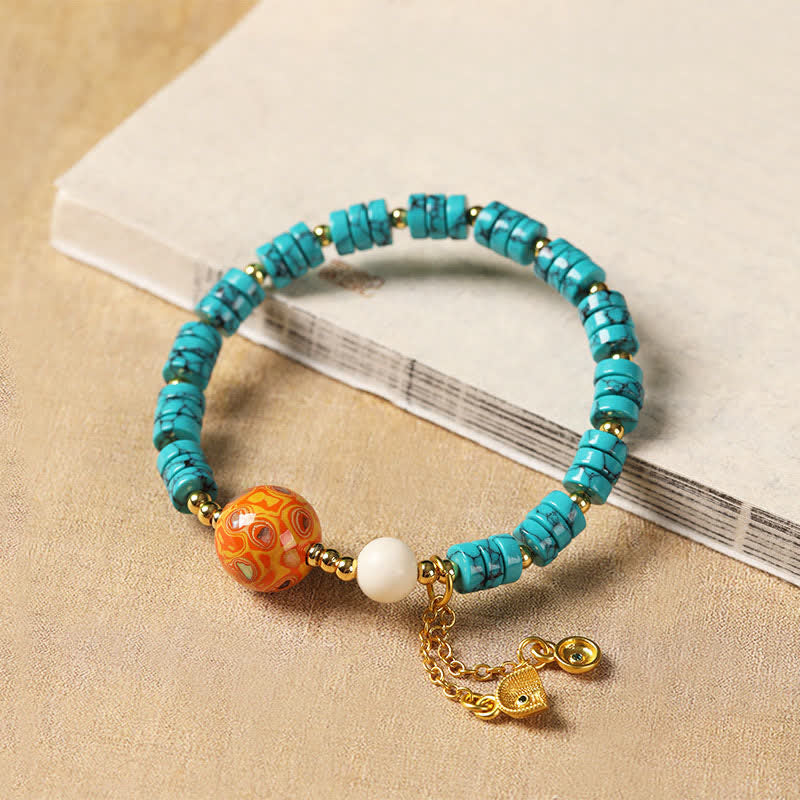 Buddha Stones Pulsera de cuentas de disco chinas nueva, hecha a mano, de Turquoise Communication - image 0