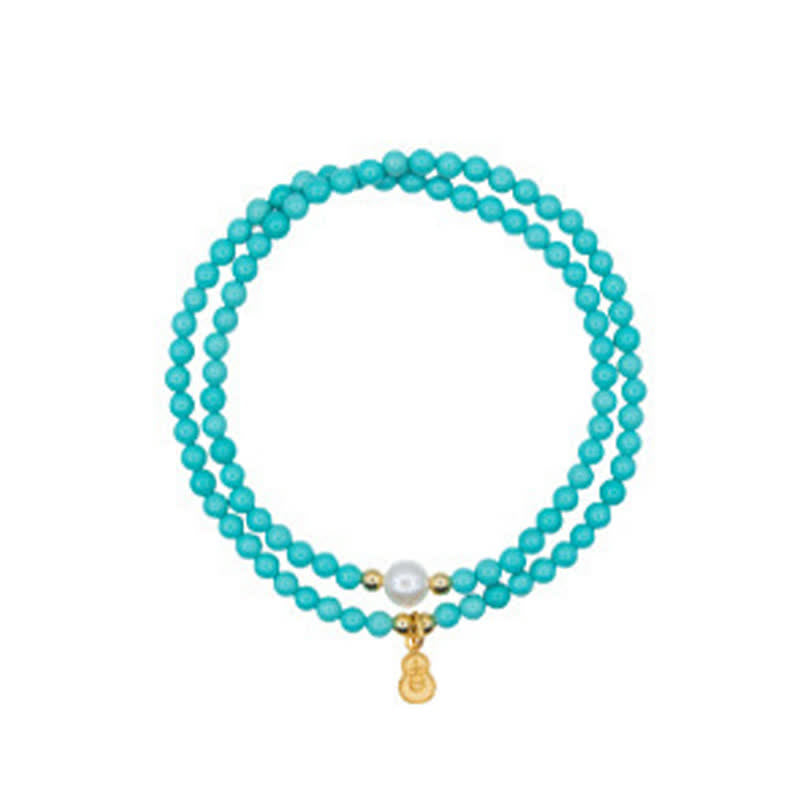 Buddha Stones Pulsera artesanal con colgante de calabaza, perlas turquesas y doble envoltura para mayor protección. - image 12