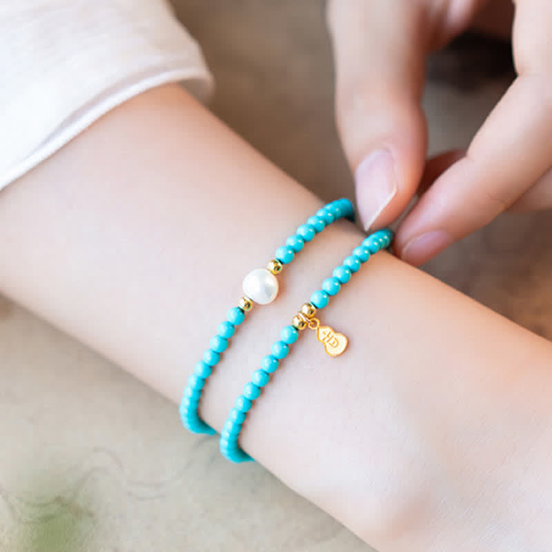 Buddha Stones Pulsera artesanal con colgante de calabaza, perlas turquesas y doble envoltura para mayor protección. - image 10