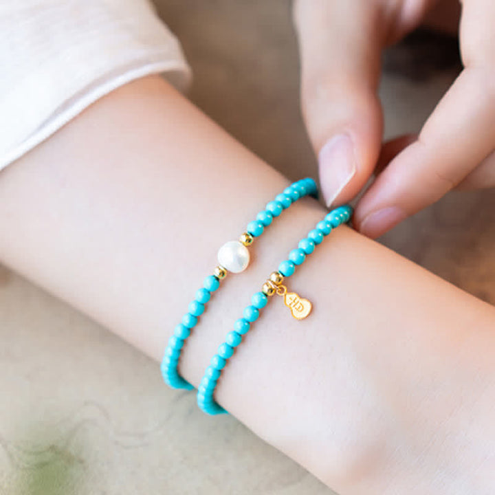 Buddha Stones Pulsera artesanal con colgante de calabaza, perlas turquesas y doble envoltura para mayor protección. - image 10