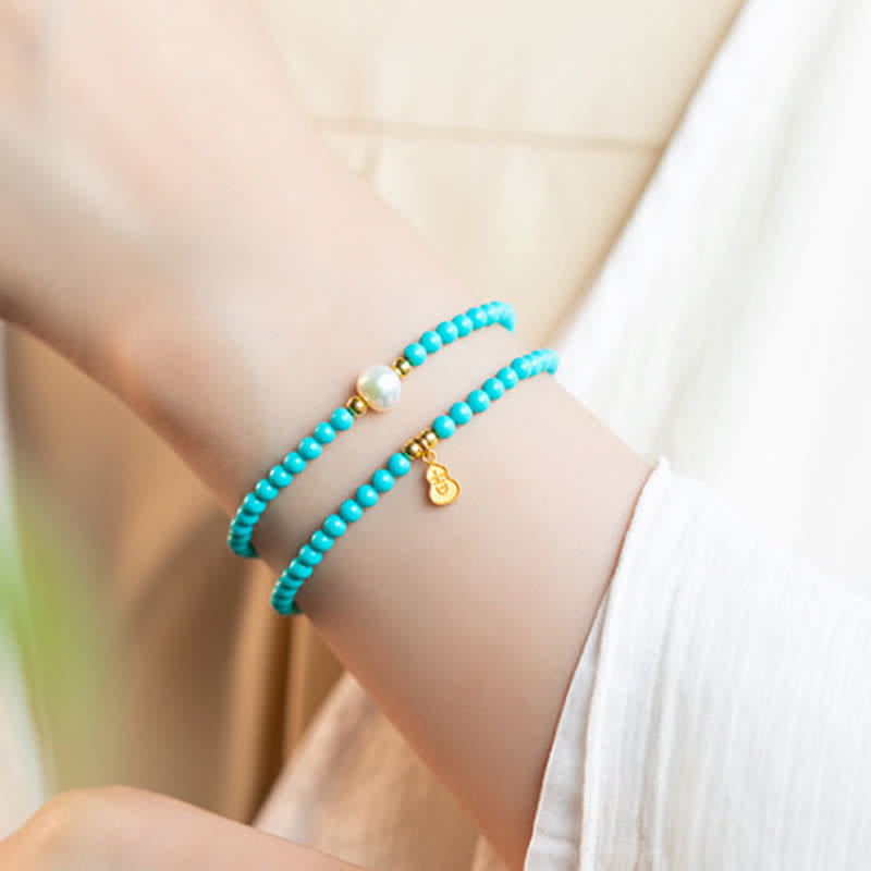 Buddha Stones Pulsera artesanal con colgante de calabaza, perlas turquesas y doble envoltura para mayor protección. - image 11