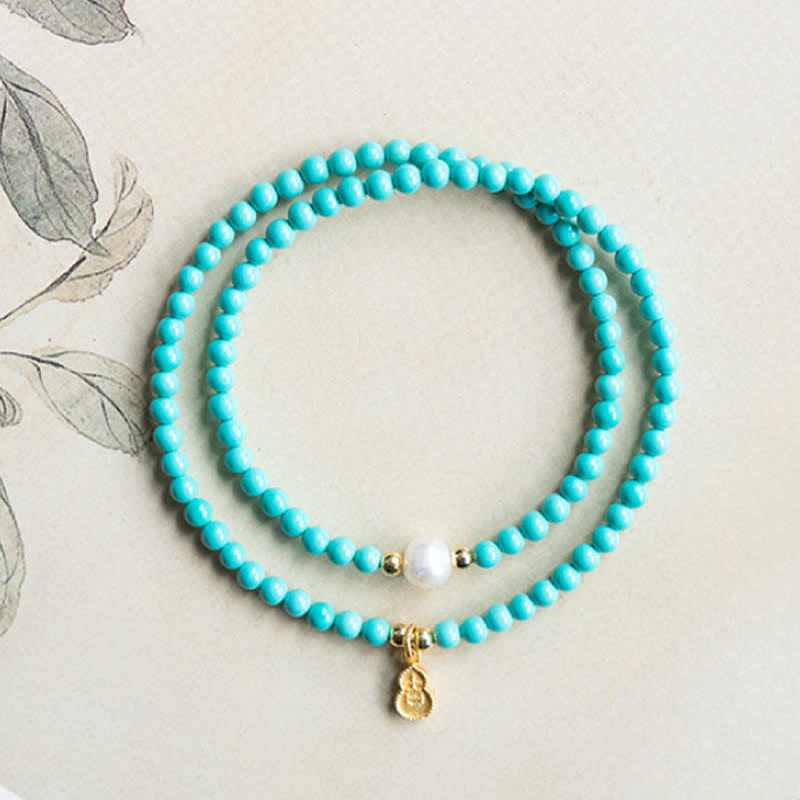 Buddha Stones Pulsera artesanal con colgante de calabaza, perlas turquesas y doble envoltura para mayor protección. - image 6
