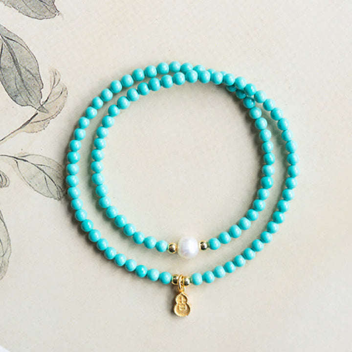 Buddha Stones Pulsera artesanal con colgante de calabaza, perlas turquesas y doble envoltura para mayor protección. - image 6