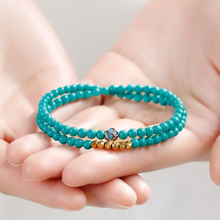 Buddha Stones Pulsera hecha a mano con cuentas facetadas de doble vuelta de color turquesa - image 1