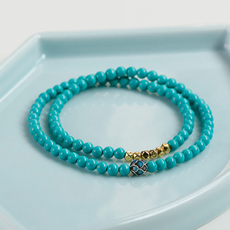 Buddha Stones Pulsera hecha a mano con cuentas facetadas de doble vuelta de color turquesa - image 2