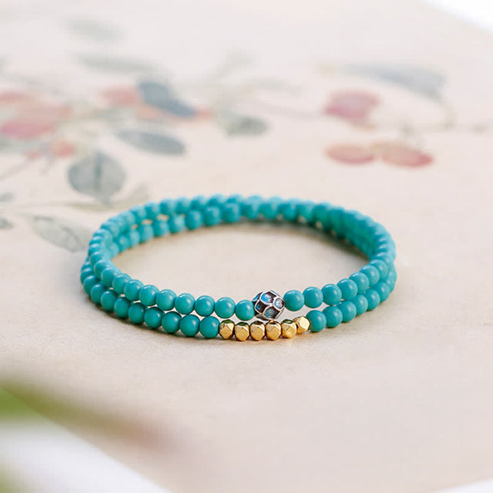 Buddha Stones Pulsera hecha a mano con cuentas facetadas de doble vuelta de color turquesa - Turquesa (Protección ♥ Comunicación) - image 0