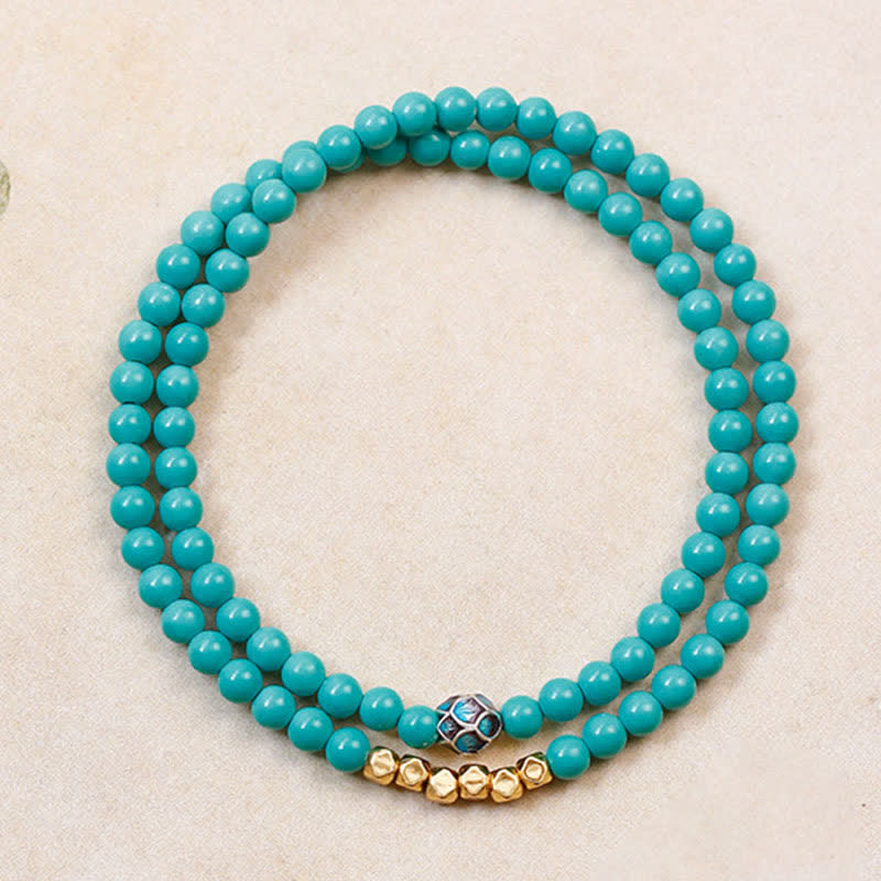 Buddha Stones Pulsera hecha a mano con cuentas facetadas de doble vuelta de color turquesa - image 4
