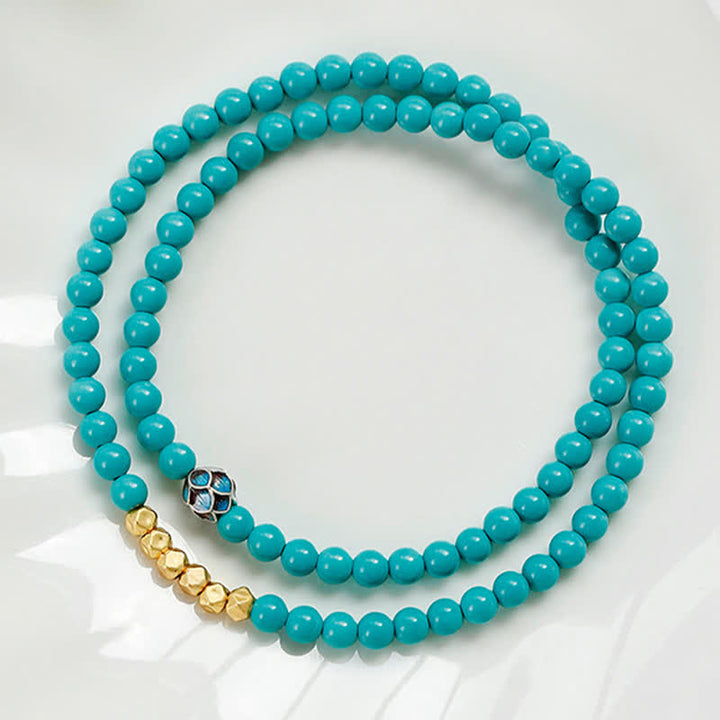 Buddha Stones Pulsera hecha a mano con cuentas facetadas de doble vuelta de color turquesa - image 6