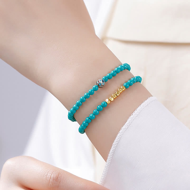 Buddha Stones Pulsera hecha a mano con cuentas facetadas de doble vuelta de color turquesa - image 12