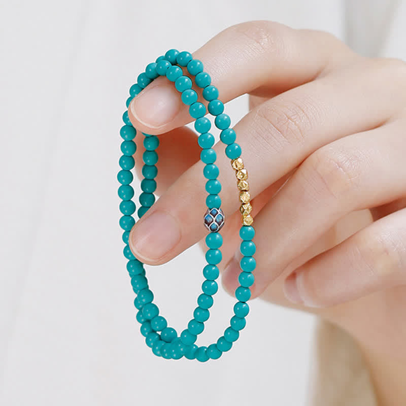 Buddha Stones Pulsera hecha a mano con cuentas facetadas de doble vuelta de color turquesa - image 9