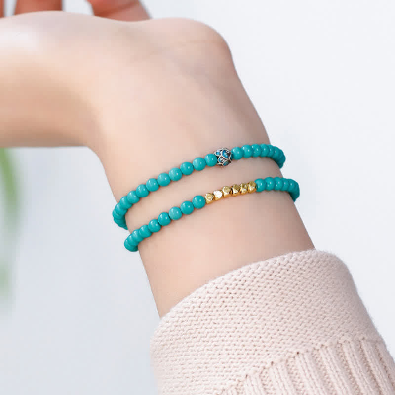Buddha Stones Pulsera hecha a mano con cuentas facetadas de doble vuelta de color turquesa - image 11