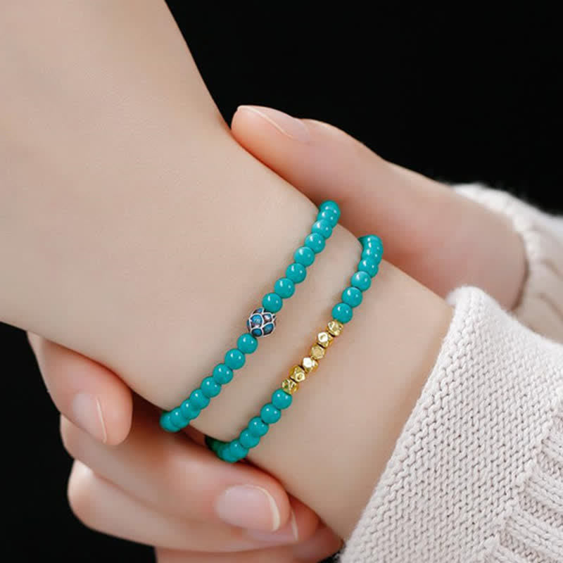 Buddha Stones Pulsera hecha a mano con cuentas facetadas de doble vuelta de color turquesa - image 10