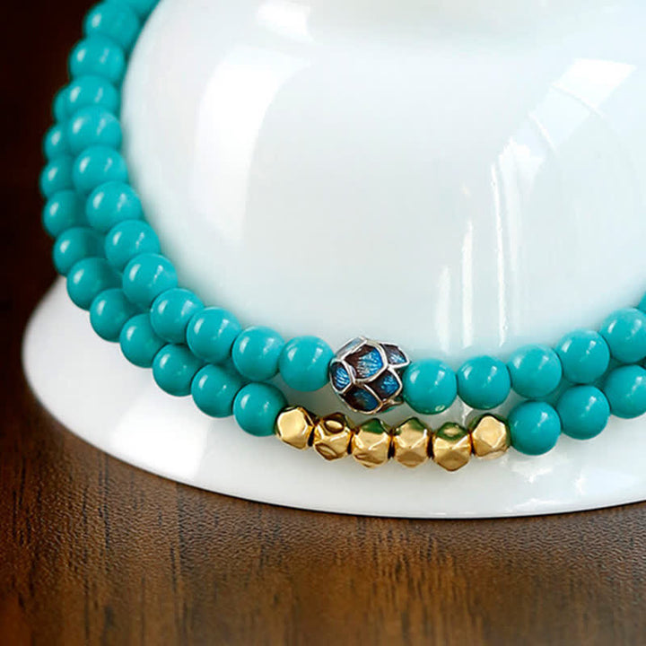 Buddha Stones Pulsera hecha a mano con cuentas facetadas de doble vuelta de color turquesa - image 8