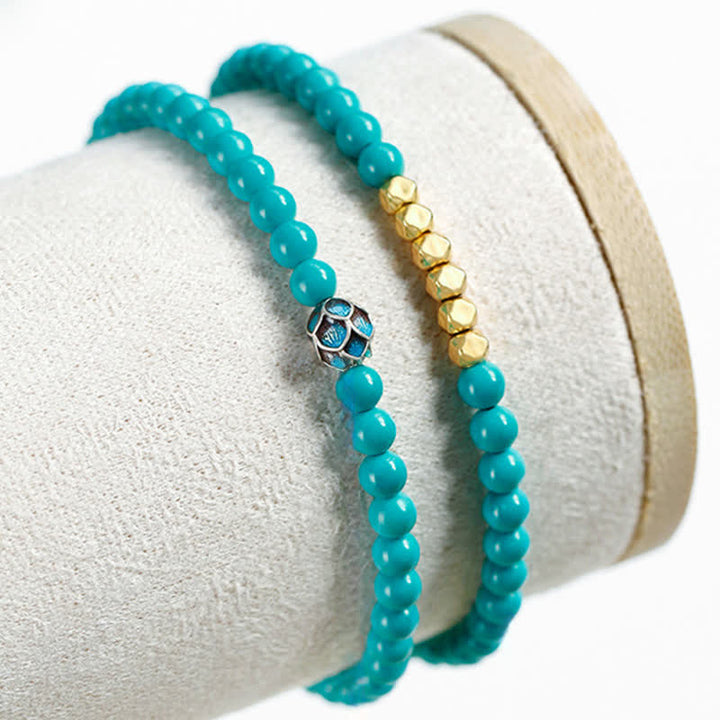 Buddha Stones Pulsera hecha a mano con cuentas facetadas de doble vuelta de color turquesa - image 7