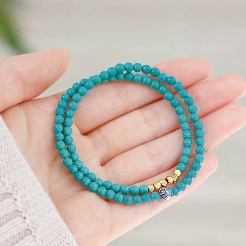 Buddha Stones Pulsera hecha a mano con cuentas facetadas de doble vuelta de color turquesa - image 3