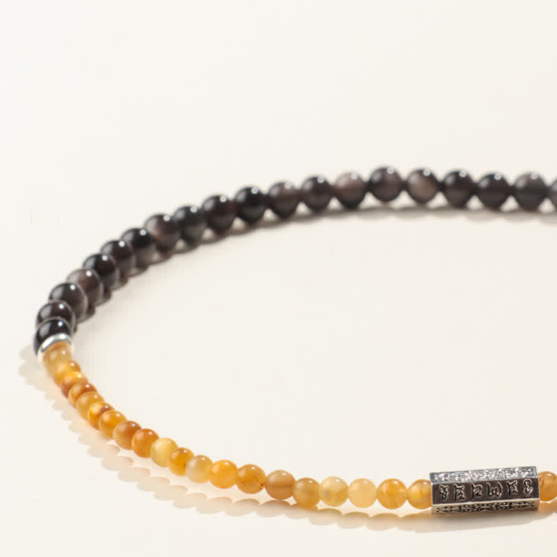 Buddha Stones Pulsera doble envolvente con conexión a tierra Om Mani Padme Hum, obsidiana con brillo plateado y brillo plateado. - image 7