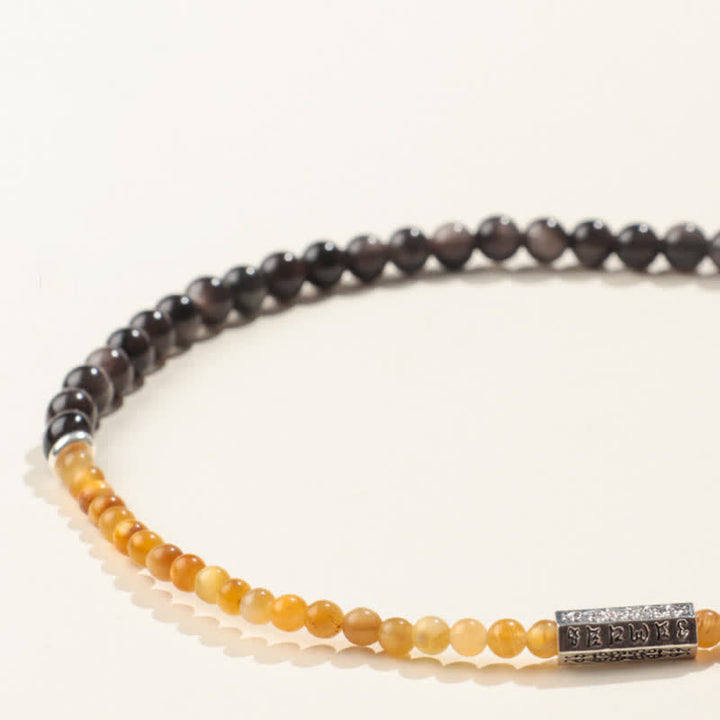 Buddha Stones Pulsera doble envolvente con conexión a tierra Om Mani Padme Hum, obsidiana con brillo plateado y brillo plateado. - image 7