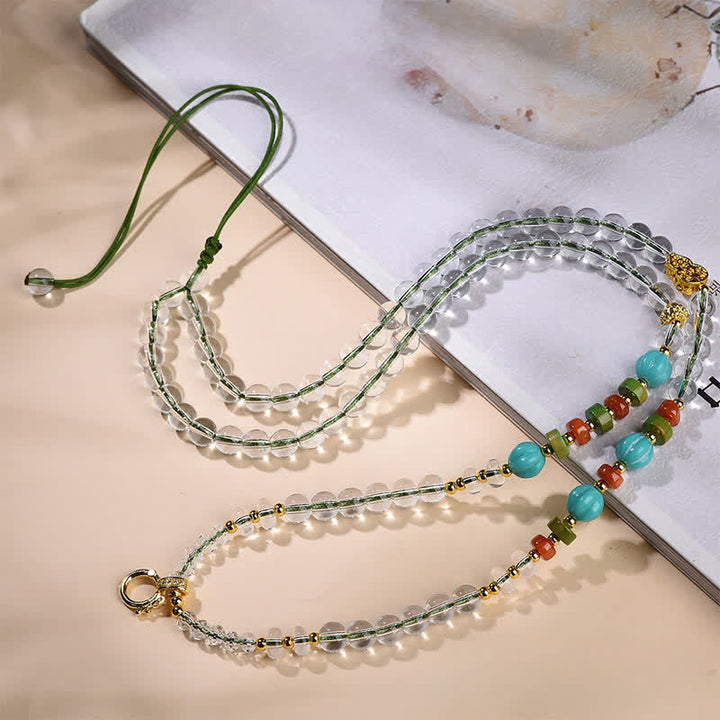 Buddha Stones Collar multiusos con cuentas redondas de cuarzo transparente hecho a mano, con propiedades curativas. - image 1