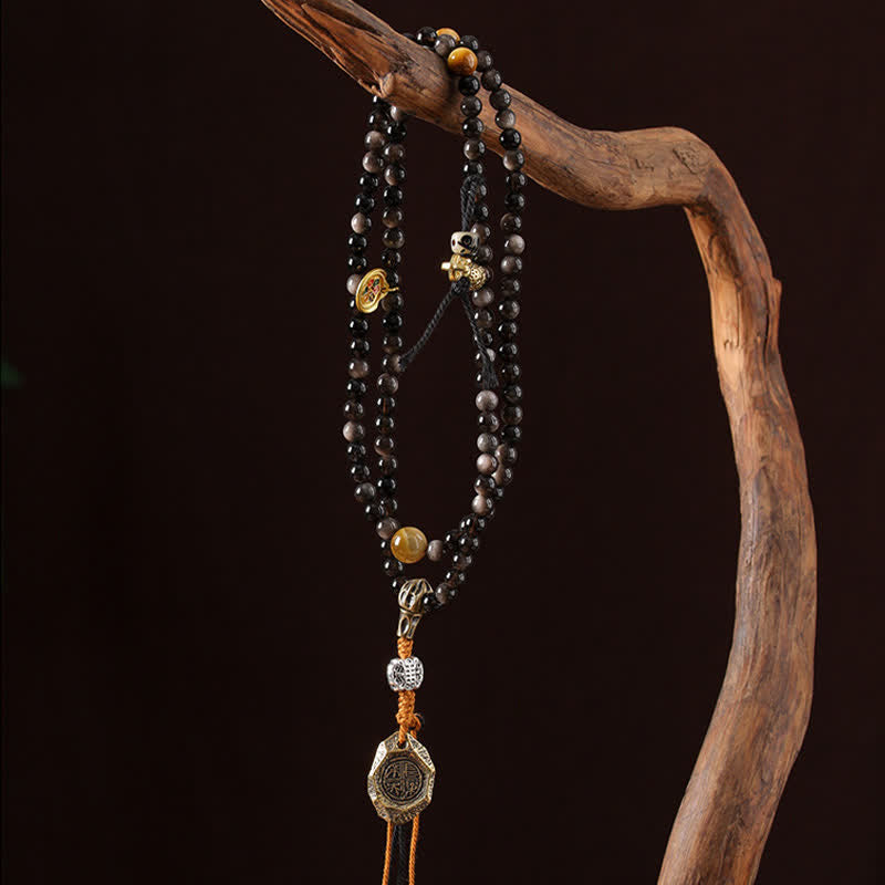 Buddha Stones Collar de cuentas tejido a mano con diseño de Garuda y brillo plateado de obsidiana. - image 7