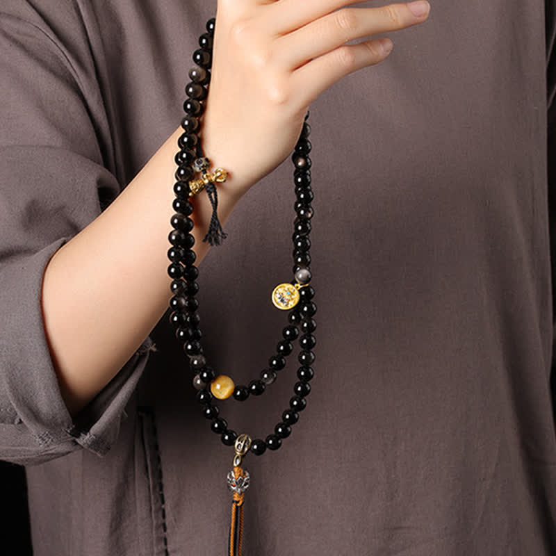 Buddha Stones Collar de cuentas tejido a mano con diseño de Garuda y brillo plateado de obsidiana. - image 9