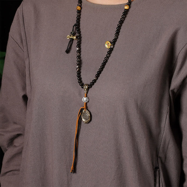 Buddha Stones Collar de cuentas tejido a mano con diseño de Garuda y brillo plateado de obsidiana. - image 11