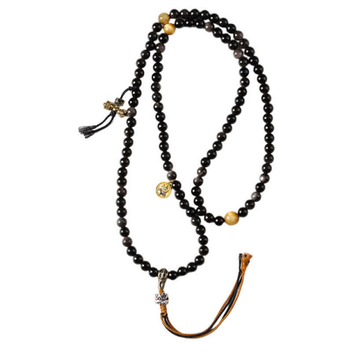 Buddha Stones Collar de cuentas tejido a mano con diseño de Garuda y brillo plateado de obsidiana. - image 15