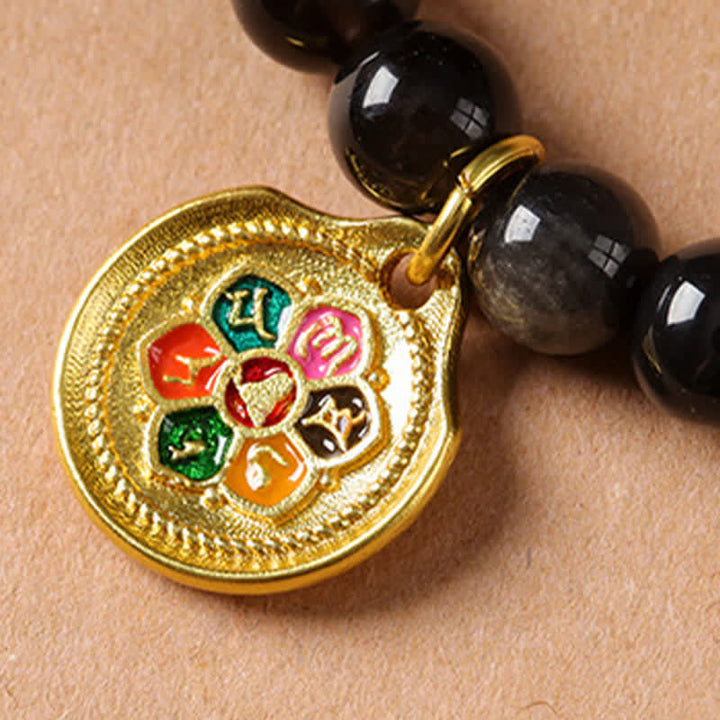 Buddha Stones Collar de cuentas tejido a mano con diseño de Garuda y brillo plateado de obsidiana. - image 12