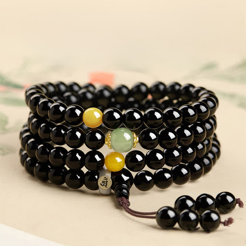Buddha Stones Mala de obsidiana negra con borla de 108 cuentas, protección del zodíaco chino, pulida a mano. - image 10