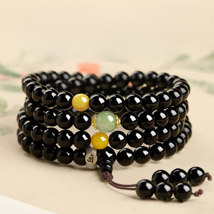 Buddha Stones Mala de obsidiana negra con borla de 108 cuentas, protección del zodíaco chino, pulida a mano. - image 10