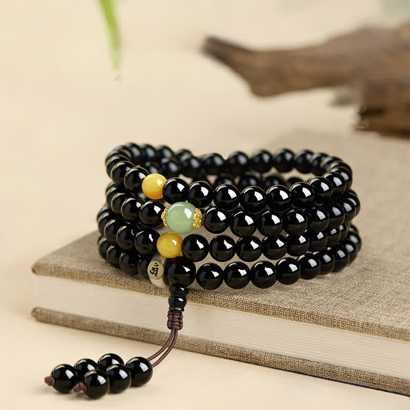Buddha Stones Mala de obsidiana negra con borla de 108 cuentas, protección del zodíaco chino, pulida a mano. - image 11