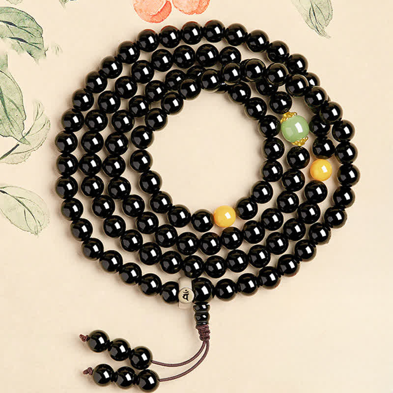 Buddha Stones Mala de obsidiana negra con borla de 108 cuentas, protección del zodíaco chino, pulida a mano. - Cabra/Mono-Tathagata - 8 mm - image 7
