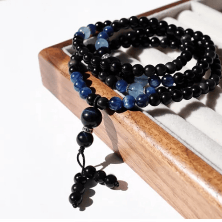 Buddha Stones Mala de 108 cuentas con borla redonda de obsidiana negra hecha a mano para protección. - Obsidiana negra (Protección ♥ Conexión a tierra) - image 0