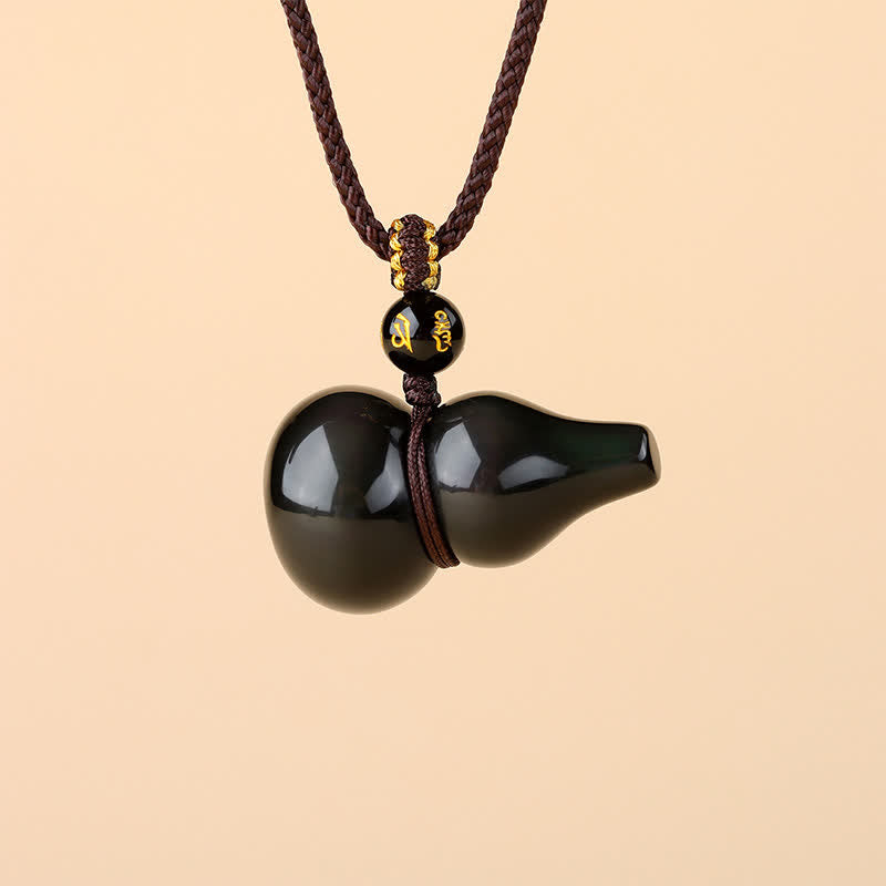 Buddha Stones Collar con colgante de calabaza de obsidiana arcoíris tejido a mano para protección - image 1
