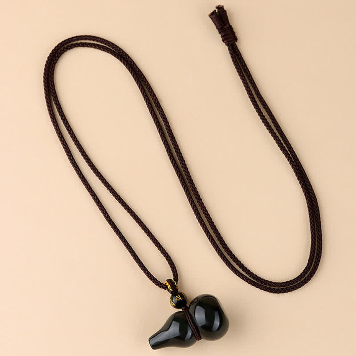 Buddha Stones Collar con colgante de calabaza de obsidiana arcoíris tejido a mano para protección - Obsidiana arcoíris (cambios de color con la luz) - image 0