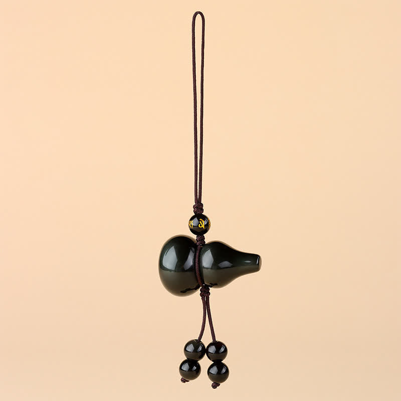 Buddha Stones Adorno colgante para teléfono tejido a mano con diseño de calabaza de obsidiana arcoíris y bendición. - image 1
