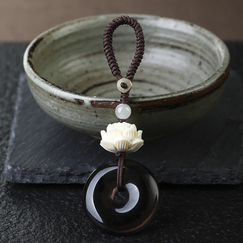 Buddha Stones Llaveros de protección con hebilla de loto de obsidiana arcoíris y paz - Llavero con hebilla de la paz de obsidiana helada Lotus - Ice Obsidian - Obsidiana arcoíris (cambios de color con la luz) - image 1