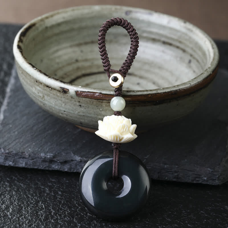 Buddha Stones Llaveros de protección con hebilla de loto de obsidiana arcoíris y paz - Llavero con hebilla de la paz de obsidiana arcoíris Lotus - Loto - Obsidiana Arcoíris - Obsidiana arcoíris (cambios de color con la luz) - image 2