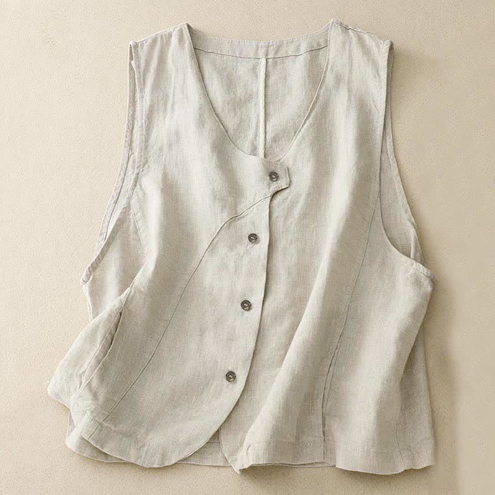 Buddha Stones Camiseta sin mangas de mujer con botones, estilo casual de verano y líneas minimalistas. - Beige - US12, UK/AU16, EU44 (2XL) - image 0
