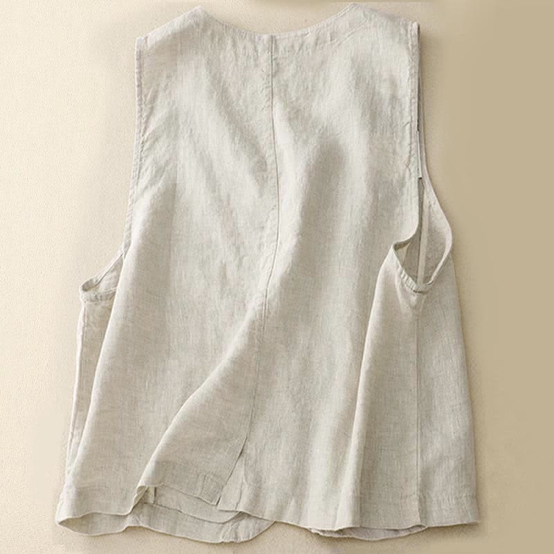 Buddha Stones Camiseta sin mangas de mujer con botones, estilo casual de verano y líneas minimalistas. - image 1