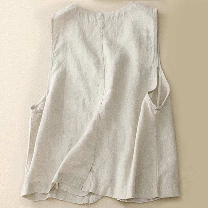 Buddha Stones Camiseta sin mangas de mujer con botones, estilo casual de verano y líneas minimalistas. - image 1
