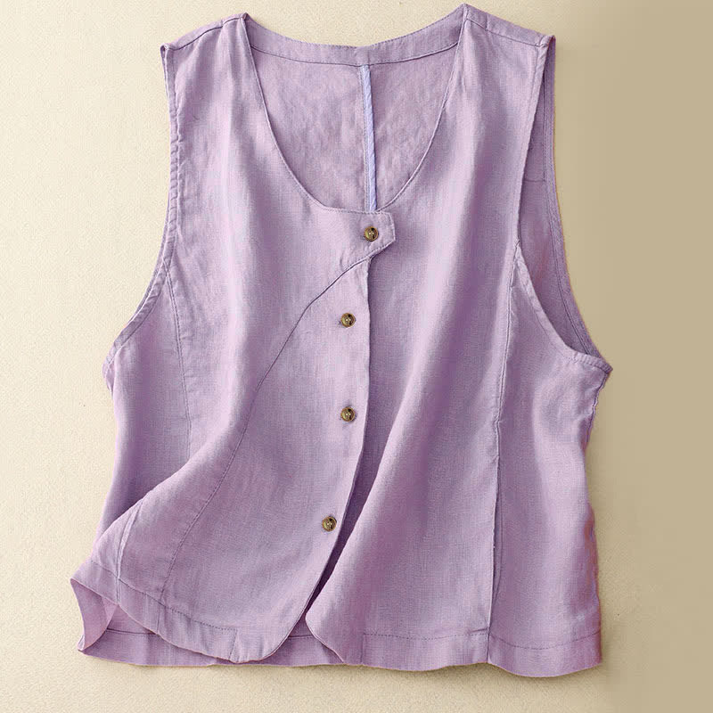 Buddha Stones Camiseta sin mangas de mujer con botones, estilo casual de verano y líneas minimalistas. - Lavanda - US12, UK/AU16, EU44 (2XL) - image 5