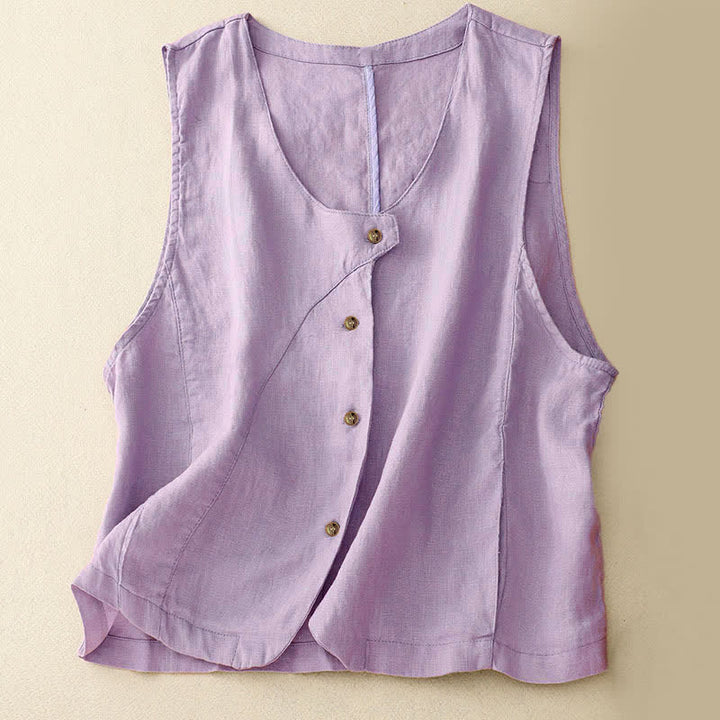 Buddha Stones Camiseta sin mangas de mujer con botones, estilo casual de verano y líneas minimalistas. - Lavanda - US12, UK/AU16, EU44 (2XL) - image 5