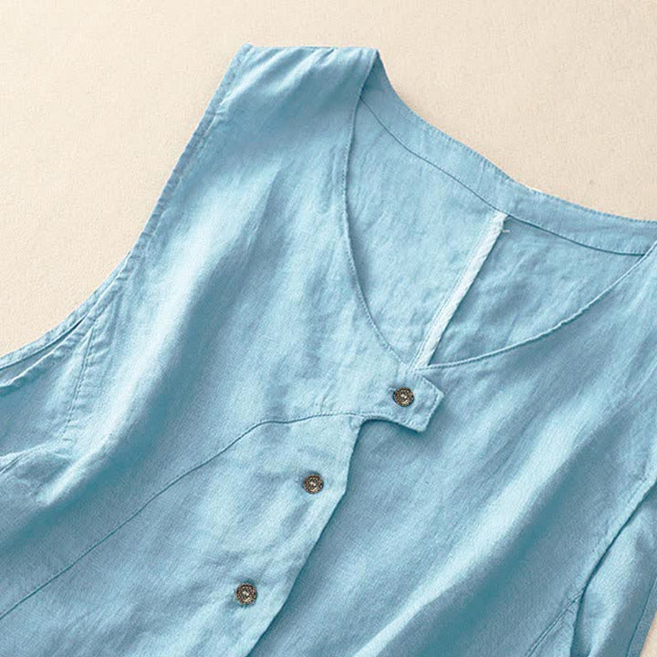 Buddha Stones Camiseta sin mangas de mujer con botones, estilo casual de verano y líneas minimalistas. - image 12