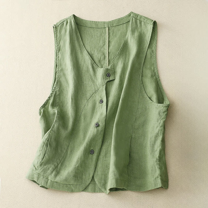 Buddha Stones Camiseta sin mangas de mujer con botones, estilo casual de verano y líneas minimalistas. - Verde mar oscuro - US12, UK/AU16, EU44 (2XL) - image 17