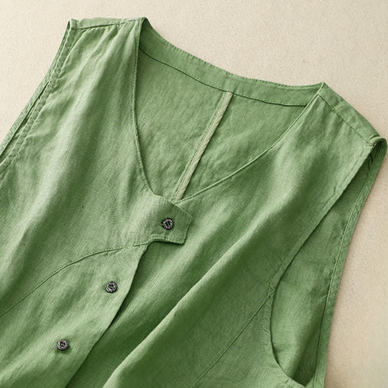 Buddha Stones Camiseta sin mangas de mujer con botones, estilo casual de verano y líneas minimalistas. - image 18