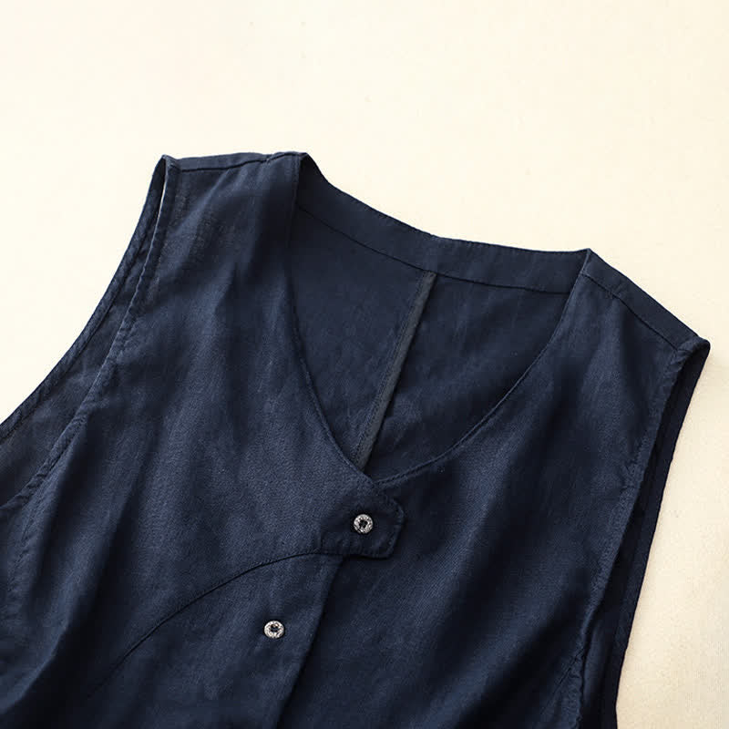 Buddha Stones Camiseta sin mangas de mujer con botones, estilo casual de verano y líneas minimalistas. - image 22