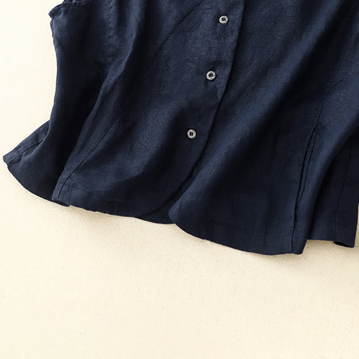 Buddha Stones Camiseta sin mangas de mujer con botones, estilo casual de verano y líneas minimalistas. - image 25