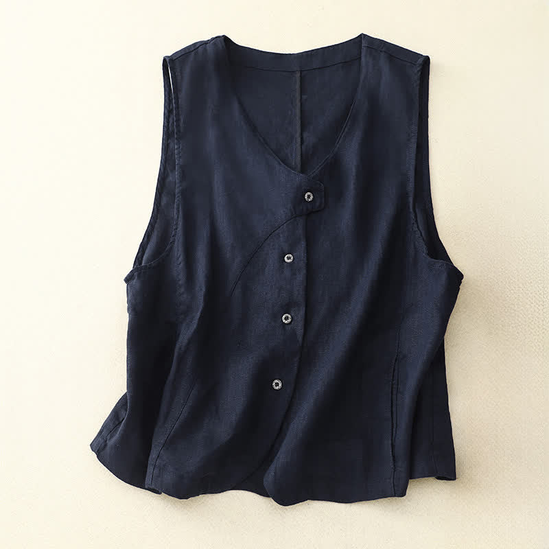 Buddha Stones Camiseta sin mangas de mujer con botones, estilo casual de verano y líneas minimalistas. - Azul medianoche - US12, UK/AU16, EU44 (2XL) - image 21