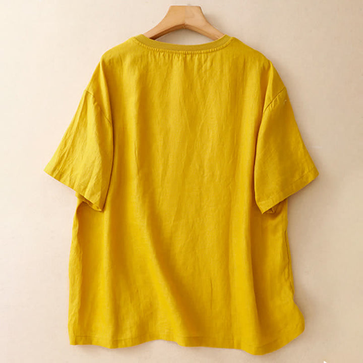Buddha Stones Camisetas de manga corta para mujer con bordado de motivos de peces, estilo casual de verano. - image 1